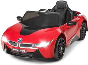 COSTWAY BMW i8 12V Kinderauto mit 2,4G-Fernbedienung, 3 Gang Elektroauto 3-5km/h mit MP3, Hupe, Musik und LED Scheinwerfer, Kinderfahrzeug 2 Türen zum Öffnen 3-8 Jahre (Rot)