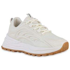 VAN HILL Damen Plateau Sneaker Schnürer Profil-Sohle Schuhe 840509, Farbe: Beige, Größe: 38