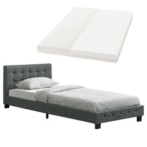 Juskys Polsterbett Manresa 90 x 200 cm – Bett mit Lattenrost, Matratze und Kopfteil – Komplett-Set - Zeitloses modernes Design, Grau