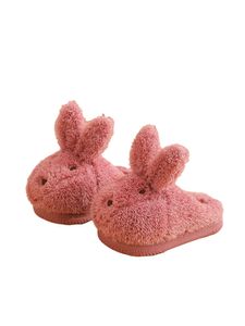 Kinder Jungen Mädchen Süße Kaninchen Hausschuhe Einfarbig Bequeme Baumwoll Hausschuhe,Farbe: Rot,Größe:33-34