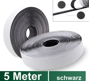 Klettband selbstklebend extra stark (5 Meter lang, 2cm breit) für Fliegengitter, Klett-Hakenband, Flauschband, Klettverschluss Band, wetterfest, schwarz