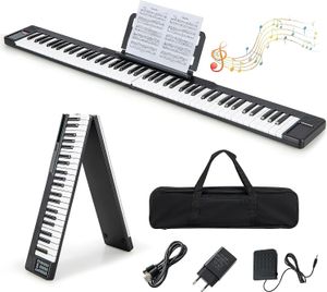 COSTWAY 88 Tastatur digitale Keyboard faltbar, Kinder elektrisches Klavier 128 Rhythmen / 128 Töne/Bluetooth/Lautsprecher