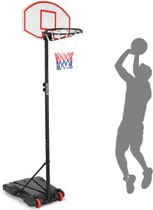 COSTWAY Basketballkorb Outdoor, Basketballständer von 180 bis 210cm höhenverstellbar, Basketballanlage mit Ständer und Rädern, Basketballanlage für Kinder und Erwachsene