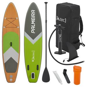 Paddleboard Palmeira 320 x 76 x 15 cm SUP Paddel Board bis 150 kg Surfboard aufblasbar Grün/Holzoptik/Grau