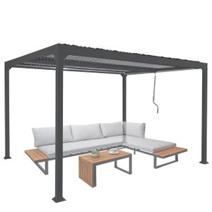 Aluminiowa pergola HWC-L41, zadaszenie tarasowe z listew, solidna 8cm metalowa rama 3x3,7m ~ antracyt