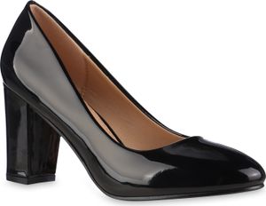 VAN HILL Damen Klassische Pumps Blockabsatz Elegante Abend-Schuhe 837834, Farbe: Schwarz, Größe: 36
