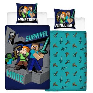 Minecraft Bettwäsche "SURVIVAL" 80x80 + 135x200 cm · Bettwäsche für Kinder / Teenager - 100% Baumwolle