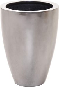 VIVANNO Blumentopf Fiberglas OPALA Rund, Silber metallic hochglanz - 40x40x55 cm