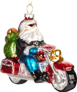 BRUBAKER Cooler Weihnachtsmann auf Motorrad mit Sonnenbrille Weihnachtskugel aus Glas - Christbaumschmuck Handbemalt Lustig - Christbaumkugel