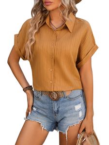 Damen Blusen Kurzarm Rundhals T-Shirt V-Ausschnitte Tshirt Sommer Tops Oberteile Gelb,Größe 2XL