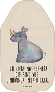 Mr. & Mrs. Panda Wärmflasche Einhorn Nashorn - Weiß - Geschenk, Einhornpower, Einhorn Deko, Kleine Wärmflasche, Wärmflasche mit Bezug, Einhörner, Bettflasche, Wärmekissen