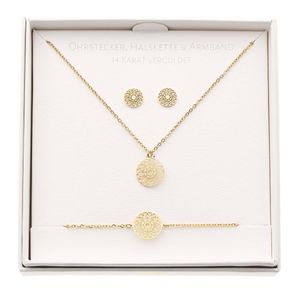 Geschenkset - Halskette-Armband-Ohrstecker - vergoldet - Mandala des Glücks
