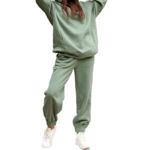 Damen Zweiteilige Hoodie Trainings anzüge Langarm Pullover Hose Sweat suits Jogging Outfit Farbe Grün S.