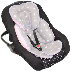 Sitzverkleinerer MINKY Einlage Baby Kind für Auto Kindersitz Babyschale Einsatz 25. Sterne auf Grau + Rosa