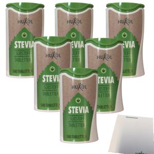 Huxol Stevia Süßstoff Tabletten 6er Pack (6x580 Tabletten, Spender) + usy Block