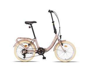 PACTO EIGHT - Vysoko kvalitný skladací bicykel oceľový rám 20-palcové dvojstenné hliníkové ráfiky 6-rýchlostný holandský bicykel Shimano Ružová
