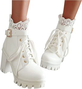 ASKSA Boots Dámské šněrovací boty na podpatku, krátké kotníkové boty, bílé, velikost: 40