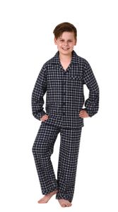 Jungen Flanell Pyjama langarm Schlafanzug in Karo Optik mit Knopfleiste - 222 501 15 851