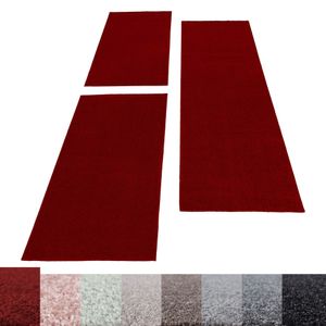 Kurzflor Teppich Set Schlafzimmer Läufer Gabbeh Optik Bettumrandung 3 Teile, Farbe:Rot, Bettset:2 mal 80x150 + 1 mal 80x250