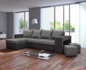 Nawstol Ecksofa TYMON mit Schlaffunktion, L-Form Sofa mit Bettkasten, Eckcouch Wohnzimmer, Couchgarnitur Universalecke - Farbe Hellgrau Grau