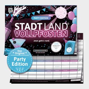 Stadt Land Vollpfosten® Party Edition – "Jetzt geht's rund." | A4 Spielblock