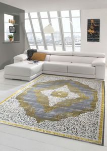Designer und Moderner Teppich Kurzflor Teppich Orient in Grau Beige Gold Größe - 160x230 cm