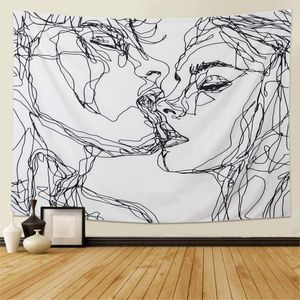 Schädel-Tapisserie Der küssende Liebhaber-Tapisserie Wandbehang Schwarz und weiß Menschlicher Skelettteppich mit Rose Kranz Home Decor Wandteppiche Wandkunst für Zimmer (73cmX95cm)