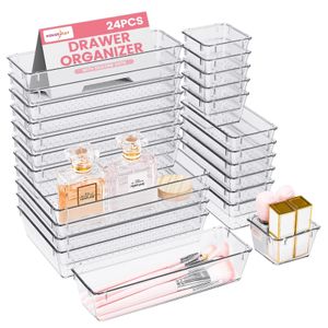 House Day Schubladeneinsatz Schubladen Organizer mit 4 Größen, Schubladen Ordnungssystem (24 St), Schminktisch Organizer, Klar Kunststoff