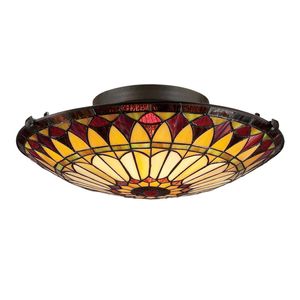 Deckenleuchte West End 2xE27 75W Tiffany Glas Weinlese-Bronze H:14.8cm Ø42cm dimmbar im Tiffany-Stil