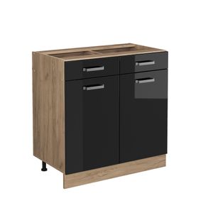 Vicco Küchenunterschrank R-Line, 80 cm ohne Arbeitsplatte, Schwarz Hochglanz/Goldkraft Eiche