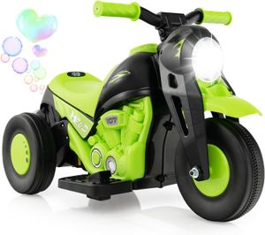 COSTWAY Kinder Motorrad, mit Seifenblasenmaschine, 6V Elektro Motorrad mit Musik und LED Scheinwerfer, Dreirad Kindermotorrad 2,5-3 km/h, für Kinder ab 3 Jahre (Grün)