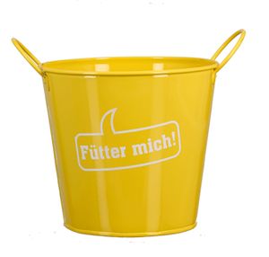 dekojohnson lustiger Tischabfalleimer mit der Aufschrift "Fütter mich!" Abfallbehälter Kosmetikeimer KomposteimerEimer Metalleimer gelb 15x16cm