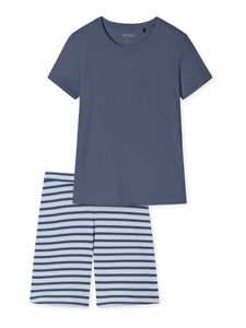 Schiesser schlafanzug kurz pyjama Essential Stripes Bermuda blau 38