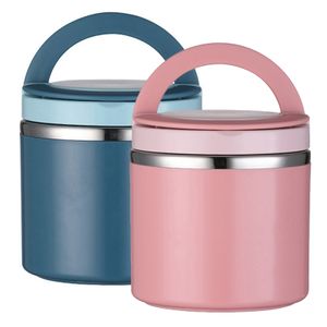2x Thermobehälter mit Griff Löffel,710ml Edelstah Warmhaltebehälter für Essen,Lunchbox Speisebehälter (blau+Rosa)