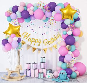 103 Stück Geburtstag Luftballon Girlande Set - Goldene Sterne Konfetti Einhorn Lila Rosa mint