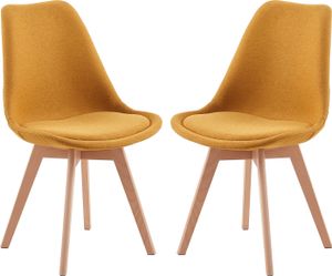 IPOTIUS 2er Set Esszimmerstühle Leinen mit Massivholz Buche Bein, Skandinavisch Design Gepolsterter Küchenstühle Stuhl Holz, Gelb