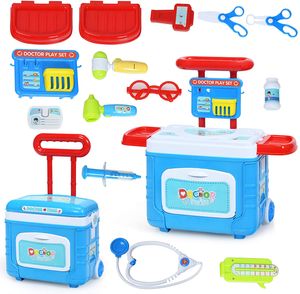 COSTWAY 2 in 1 Kinder Arztkoffer mit Lichter, Soundeffekt und Stauraum, Kinder Rollenspiel Spielzeug Doktorkoffer höhenverstellbar, Medizinisches Rollenspiel-Set rollbar, inkl. Zubehör