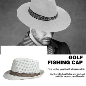 Weiß Strohhut Sommer Herren Damen Strand Sommerhut Jazzhut Panama Fedora Trilby Gangster Hüt Sonnenhut mit Stoffband