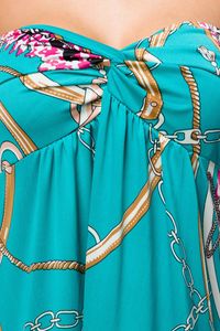 Atixo Damen Bandeau-Kleid Midikleid Freizeitkleid Partykleid , Größe:M, Farbe:türkis/gemustert