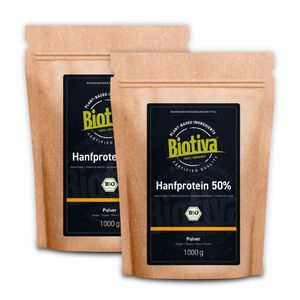 Biotiva Hanfprotein Pulver 50% 2kg (2x1000g) aus biologischem Anbau