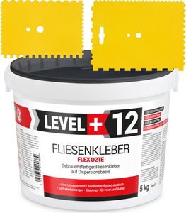 Sada bieleho disperzného lepidla na dlaždice 5 kg Level+12 a plastového tmelu 2 ks.