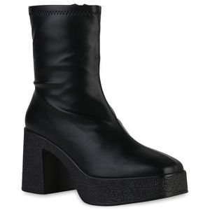 VAN HILL Damen Stiefeletten Plateau Boots Blockabsatz Stiefel Eckige Schuhe 839372, Farbe: Schwarz, Größe: 38