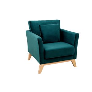 Miliboo - Sessel skandinavisch Dunkelblau und Füße aus hellem Holz OSLO