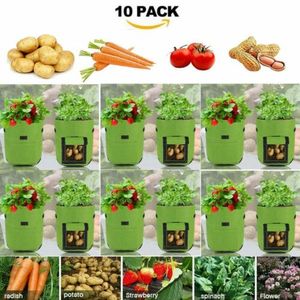 10 Stück Pflanzen Tasche, Kartoffel Pflanzsack 7 Gallonen mit Griffen und Sichtfenster, AtmungsaktivBeutel Gemüse Grow Bag Pflanztasche für Karotten/Zwiebeln/Gemüse (Grün)