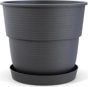 Plastard Blumentopf Milano 32 cm Durchmesser mit passenden Untersetzer Farbe Anthrazit Übertopf Blumenkübel für Garten Balkon Terrasse Pflanztopf