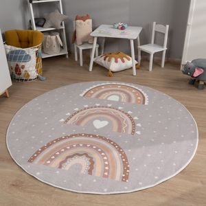 Kinderzimmerteppich Teppich Junge Mädchen Kinderteppich Baby Herzen Pastell Größe 120 cm Rund