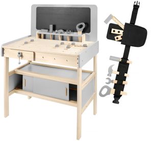XXL-Holzwerkstatt für Kinder mit Werkzeug, Gürtel und Kreidetafel - 48-tlg.