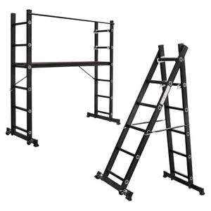 LZQ Alu Multigerüst Alu Leiter Arbeitsgerüst Arbeitsplattform Gerüst Leiter Treppenleiter bis 150 kg belastbar, Schwarz
