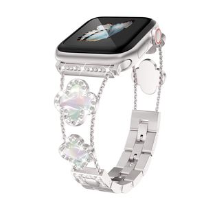 Diamant-Metallband verleiht Ihrer Uhr Glanz – kompatibel mit Apple Watch Series SE1-8 – Clover ist schlicht und stilvoll, passend für Damen,38/40/41MM,Damen,silber,Edelstahl