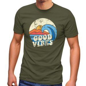 Herren T-Shirt Good Vibes Welle Hippie Slogan Statement Surf Design Vintage Retro Fashion Streetstyle Neverless® army XXL